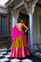 Wonderful Zari Weaving Work Yellow & Pink Color Lehenga Choli Wonderful Zari Weaving Work Yellow & Pink Color Lehenga Choli