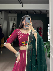Designer Navratri Gamthi Work Maroon Color Lehenga Choli Designer Navratri Gamthi Work Maroon Color Lehenga Choli