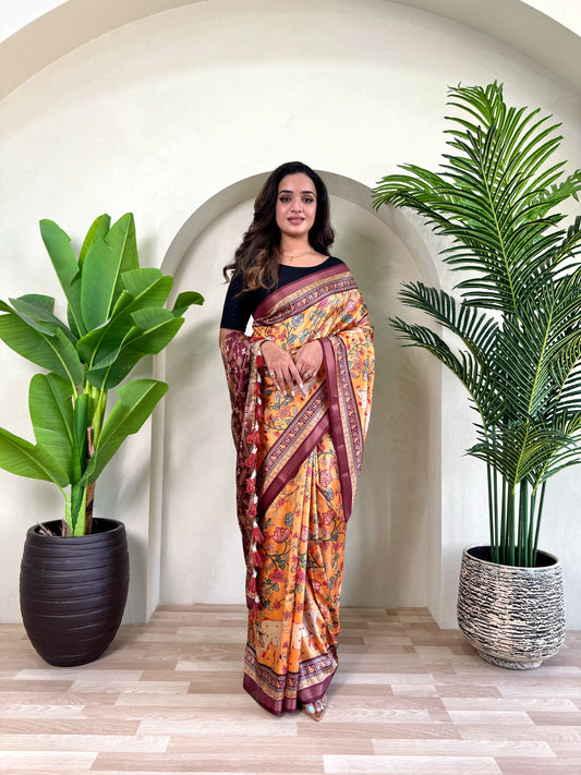 Graceful Dola Viscose Orange Color Saree
