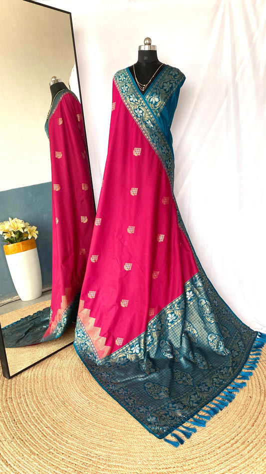 Flattering Tone Silk Zari Weaves Pink Color Saree