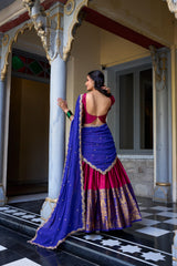 Wonderful Zari Weaving Work Pink & Blue Color Lehenga Choli Wonderful Zari Weaving Work Pink & Blue Color Lehenga Choli