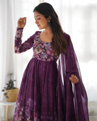 Good Looking Multi Flower Printed Wine Color Anarkali Suit Good Looking Multi Flower Printed Wine Color Anarkali Suit