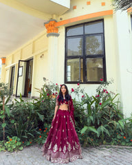 Ceremony Wear Heavy Work Marron Color Lehenga Choli Ceremony Wear Heavy Work Marron Color Lehenga Choli