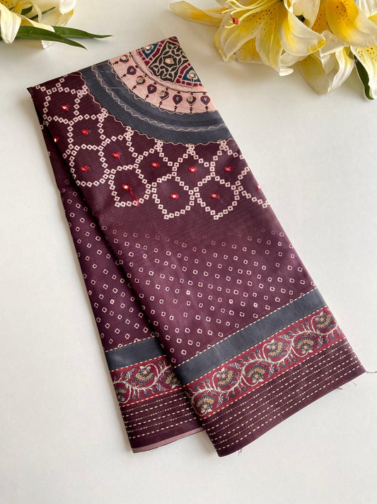 Captivating Bandhani Print With Work Brown Color Saree