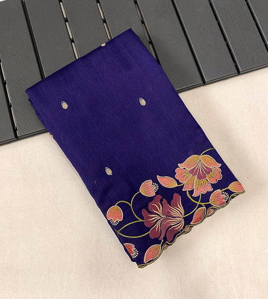 Decent Tussar Silk Navy Blue Color Saree