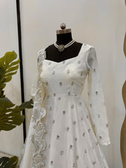 Function Wear Sequence Work White Color Anarkali Gown Function Wear Sequence Work White Color Anarkali Gown
