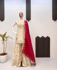 Cream Color Full Stitched Trendy Sharara Suit Cream Color Full Stitched Trendy Sharara Suit