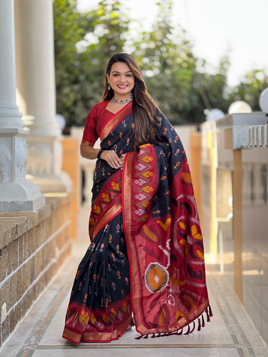 Black Color Patola Weaving Border Alluring Silk Saree