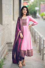 Blissful Vichitra Silk Baby Pink Color Gown Blissful Vichitra Silk Baby Pink Color Gown