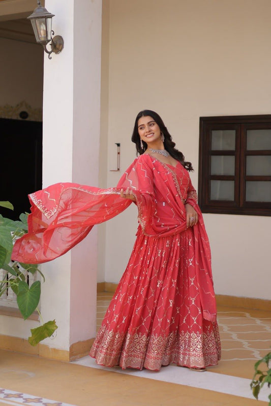 Traditional wear Embroidery Sequence Work Pink Color Lehenga Choli