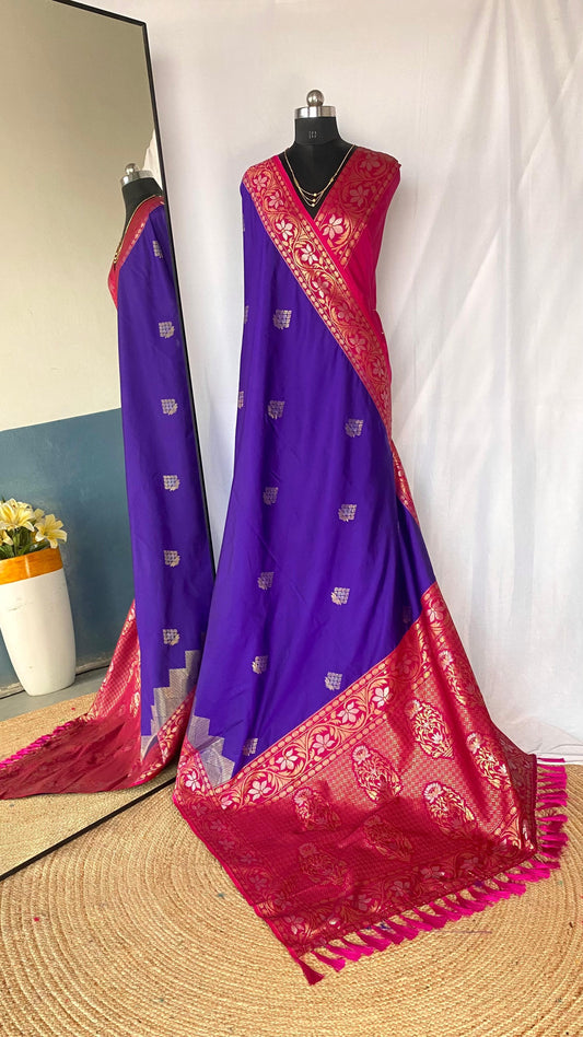 Flattering Tone Silk Zari Weaves Blue Color Saree