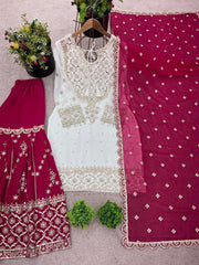 Exclusive Heavy Work White Color Suit Pink Sharara Exclusive Heavy Work White Color Suit Pink Sharara