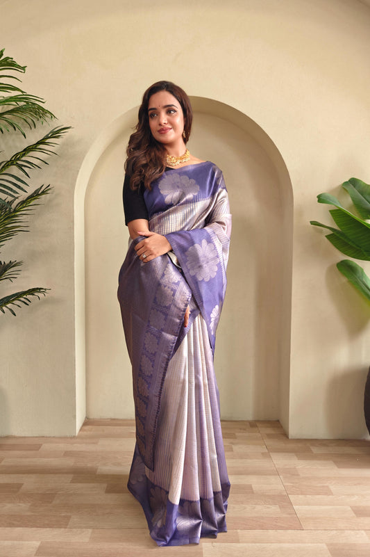 Wonderful Lavender Color Flower Print Silk Saree