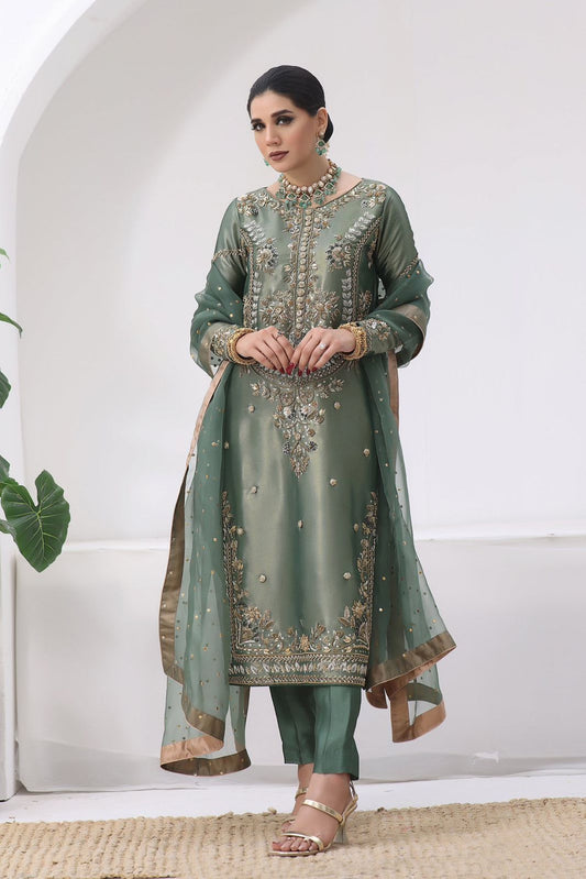 Gorgeous Pista Color Silk Embroidered Anarkali Suit