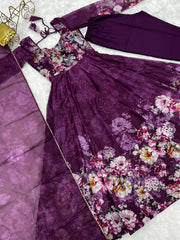 Good Looking Multi Flower Printed Wine Color Anarkali Suit Good Looking Multi Flower Printed Wine Color Anarkali Suit
