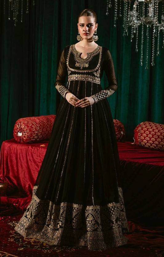 Stunning Black Color Sequence Work Georgette Gown