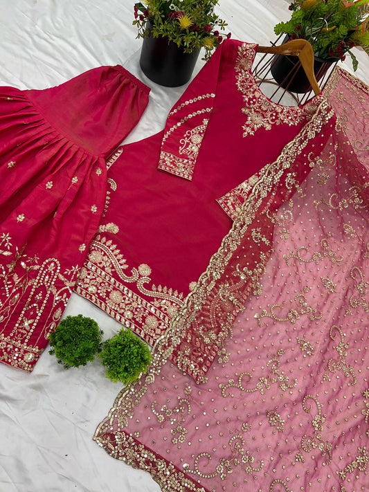 Occasion Wear Simmer Silk Pink Color Sharara Suit