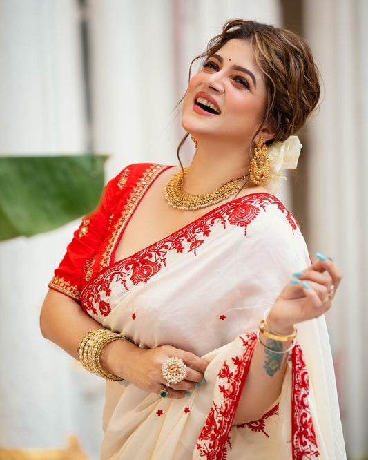 Awesome White Rangoli Silk With Embroidery Saree