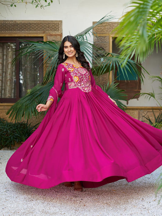Wonderful Sequence Work Pink Color Gown