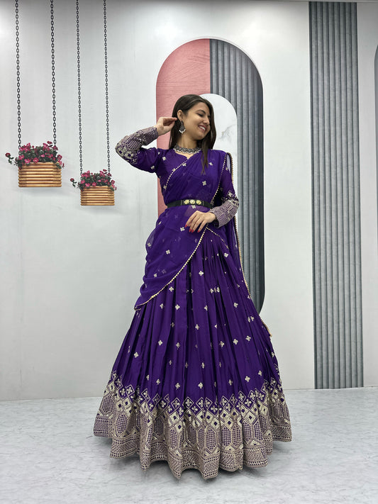 Traditional Wear Embroidery Work Purple Color Lehenga Choli