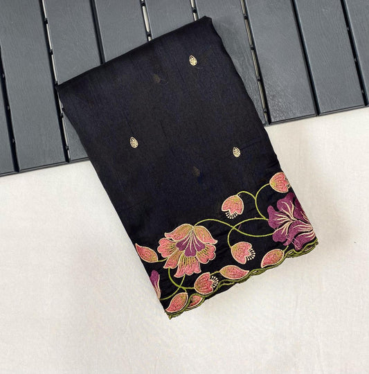 Decent Tussar Silk Black Color Saree
