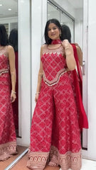 Occasion Wear Chinon Silk Red Color Sharara Suit Occasion Wear Chinon Silk Red Color Sharara Suit