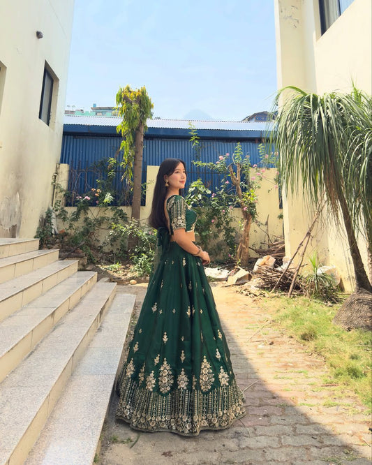 Ceremony Wear Heavy Work Green Color Lehenga Choli