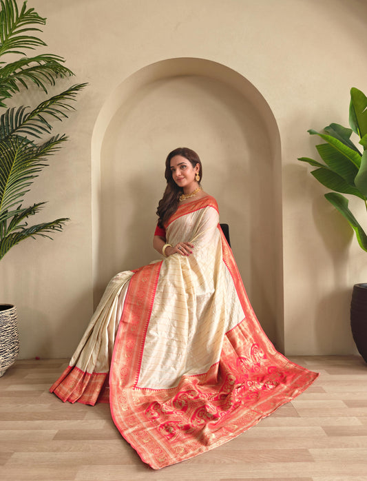 Festive Wear Off White Color Rich Pallu Paithani Silk Saree