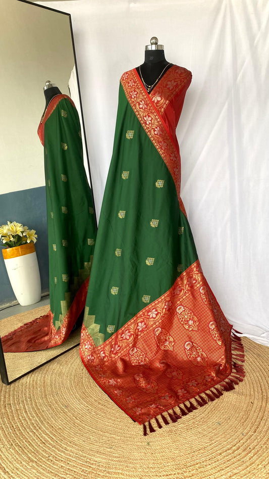 Flattering Tone Silk Zari Weaves Green Color Saree