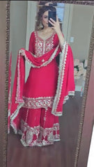 Beautiful Embroidery Sequence Work Pink Color Sharara Suit Beautiful Embroidery Sequence Work Pink Color Sharara Suit
