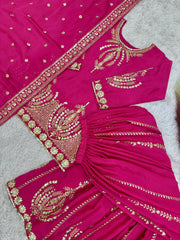 Awesome Chinon Silk Pink Color Sharara Suit Awesome Chinon Silk Pink Color Sharara Suit