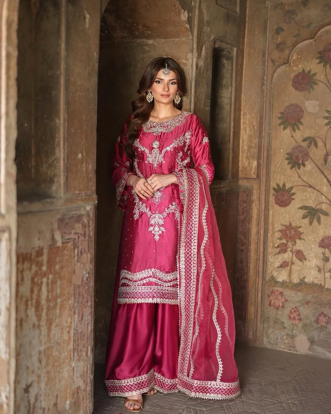 Gorgeous Heavy Pink Color Sharara Suit
