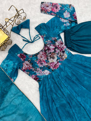 Good Looking Multi Flower Printed Blue Color Anarkali Suit Good Looking Multi Flower Printed Blue Color Anarkali Suit