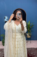 Blissful Embroidery Work Off White Color Gown Blissful Embroidery Work Off White Color Gown