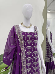 Celebrations Special Purple Color Festival Wear Sharara Suit Celebrations Special Purple Color Festival Wear Sharara Suit