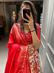 Outstanding Patola Print With Foil Work Red Color Lehenga Choli Outstanding Patola Print With Foil Work Red Color Lehenga Choli