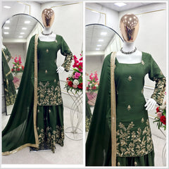 Glorious Embroidery Work Green Color Sharara Suit Glorious Embroidery Work Green Color Sharara Suit