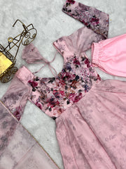 Good Looking Multi Flower Printed Pink Color Anarkali Suit Good Looking Multi Flower Printed Pink Color Anarkali Suit
