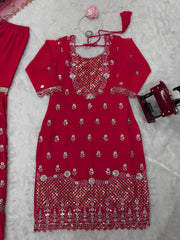 Glorious Red Georgette Thread Work Sharara Suit Glorious Red Georgette Thread Work Sharara Suit
