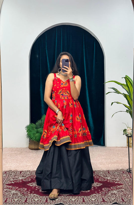 Red Color Heavy Navratri Kedia Top With Lehenga