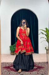 Red Color Heavy Navratri Kedia Top With Lehenga Red Color Heavy Navratri Kedia Top With Lehenga