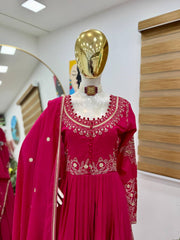 Roman Silk Pink Color Gown With Dupatta Roman Silk Pink Color Gown With Dupatta
