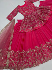 Ravishing Embroidery Work Pink Color Top With Lehenga Ravishing Embroidery Work Pink Color Top With Lehenga