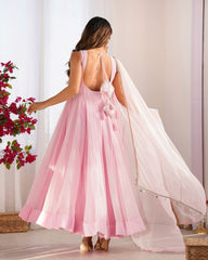 Trendy Georgette Hotfix Work Pink Color Anarkali Gown Trendy Georgette Hotfix Work Pink Color Anarkali Gown