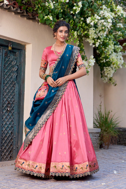 Festive Special Paithani Silk Light Pink Color Lehenga Choli