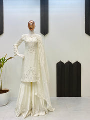 White Color Embroidered Precious Sharara Suit White Color Embroidered Precious Sharara Suit