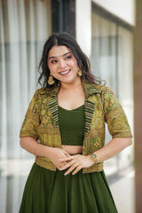 Adorable Silk Green Color Lehenga Choli With Koti Adorable Silk Green Color Lehenga Choli With Koti