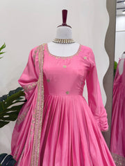 Occasion Wear Sequence Work Pink Color Anarkali Gown Occasion Wear Sequence Work Pink Color Anarkali Gown