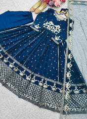 Trendy Blue Georgette Sequence Work Gown Trendy Blue Georgette Sequence Work Gown