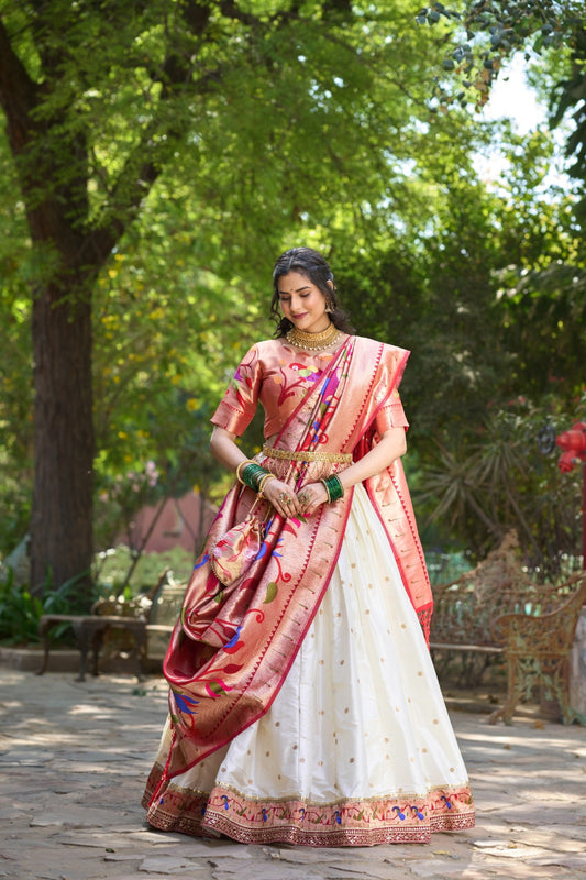 Occasion Wear Weaving Zari Work White Color Lehenga Choli